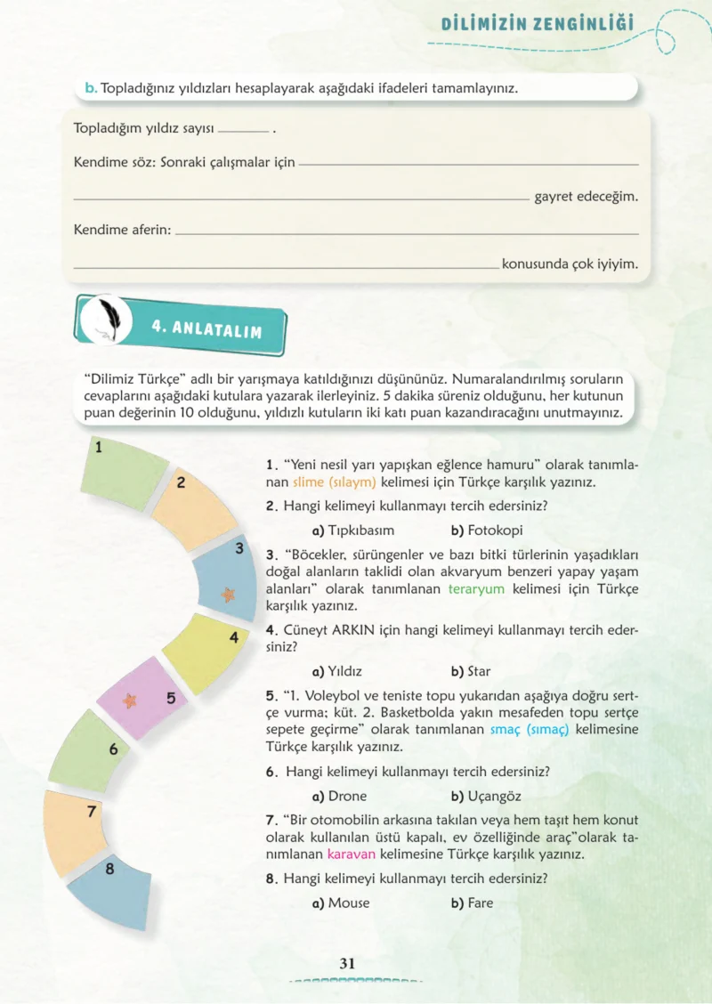6. Sınıf Türkçe Ders Kitabı Cevapları Meb Yayınları 1. Kitap Sayfa 31 Cevabı