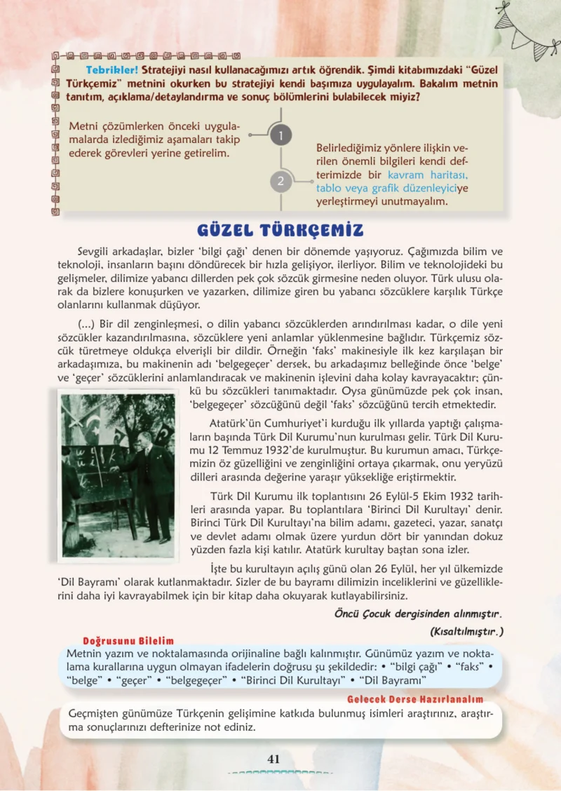6. Sınıf Türkçe Ders Kitabı Cevapları Meb Yayınları 1. Kitap Sayfa 41 Cevabı