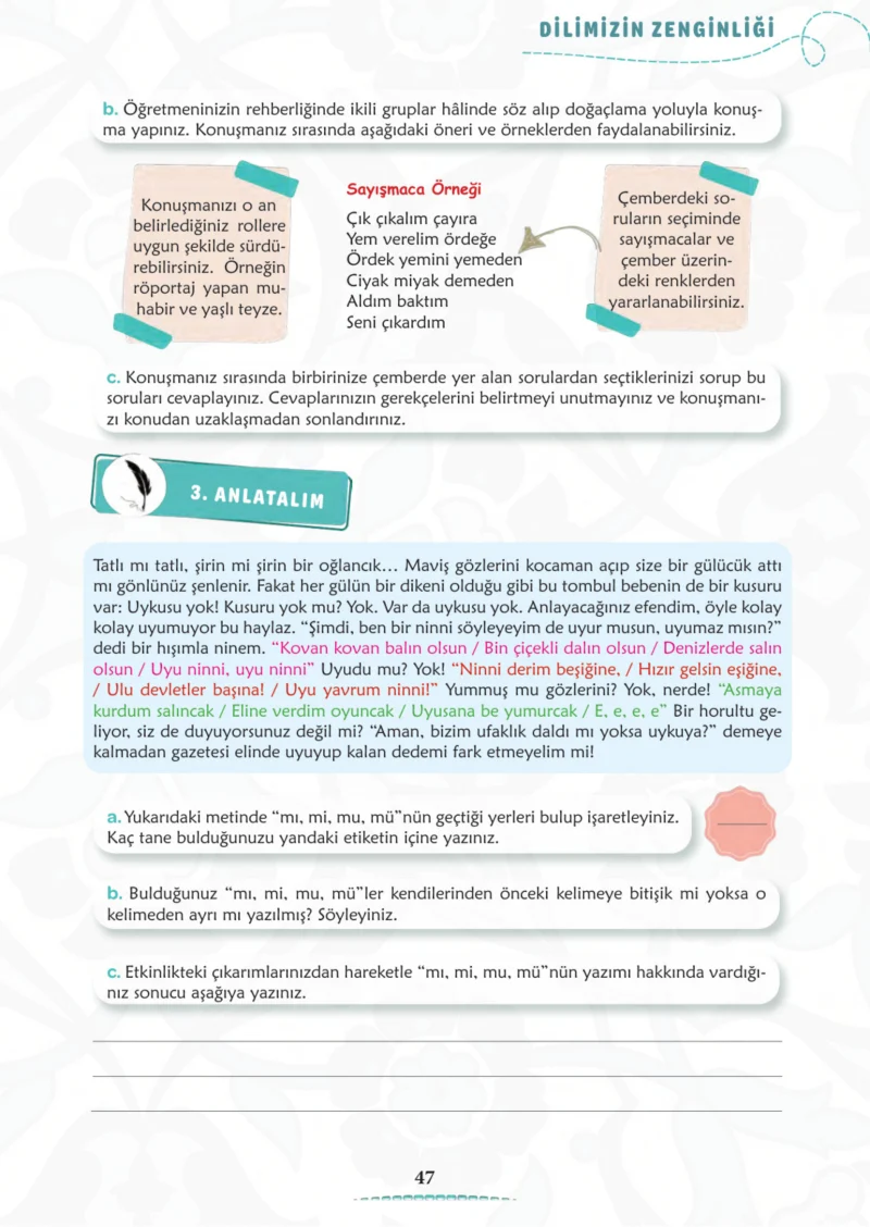 6. Sınıf Türkçe Ders Kitabı Cevapları Meb Yayınları 1. Kitap Sayfa 47 Cevabı