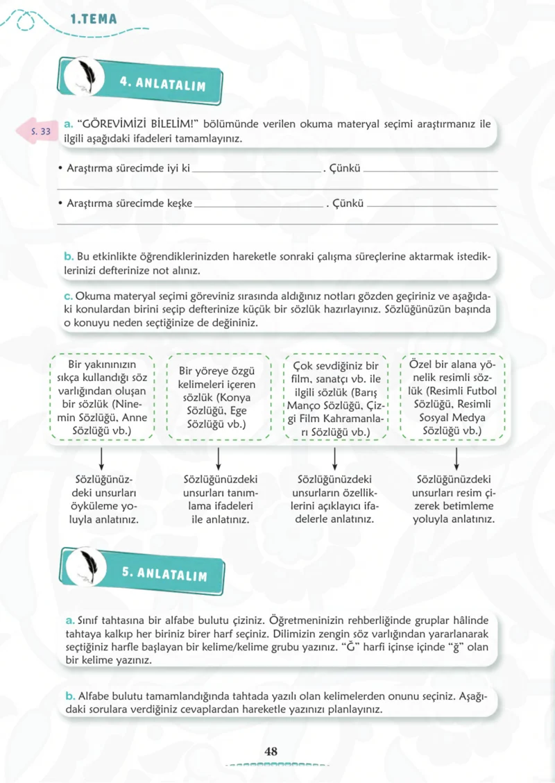 6. Sınıf Türkçe Ders Kitabı Cevapları Meb Yayınları 1. Kitap Sayfa 48 Cevabı