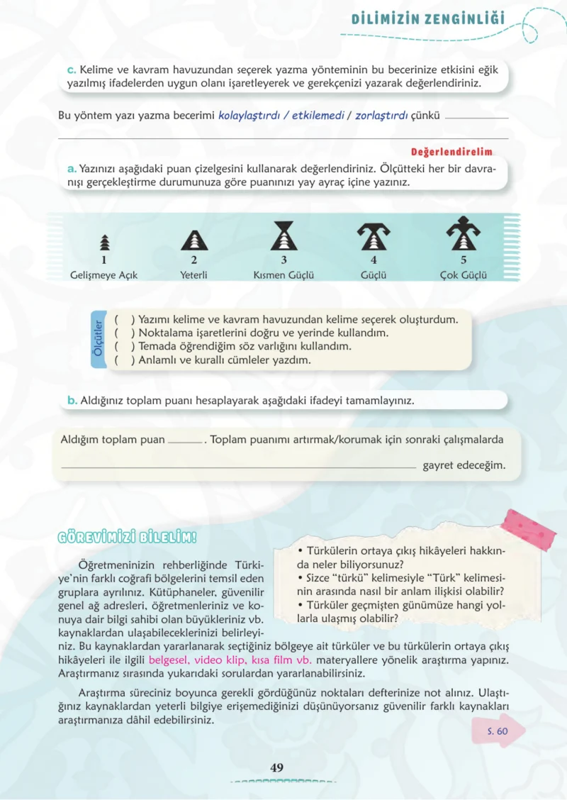 6. Sınıf Türkçe Ders Kitabı Cevapları Meb Yayınları 1. Kitap Sayfa 49 Cevabı