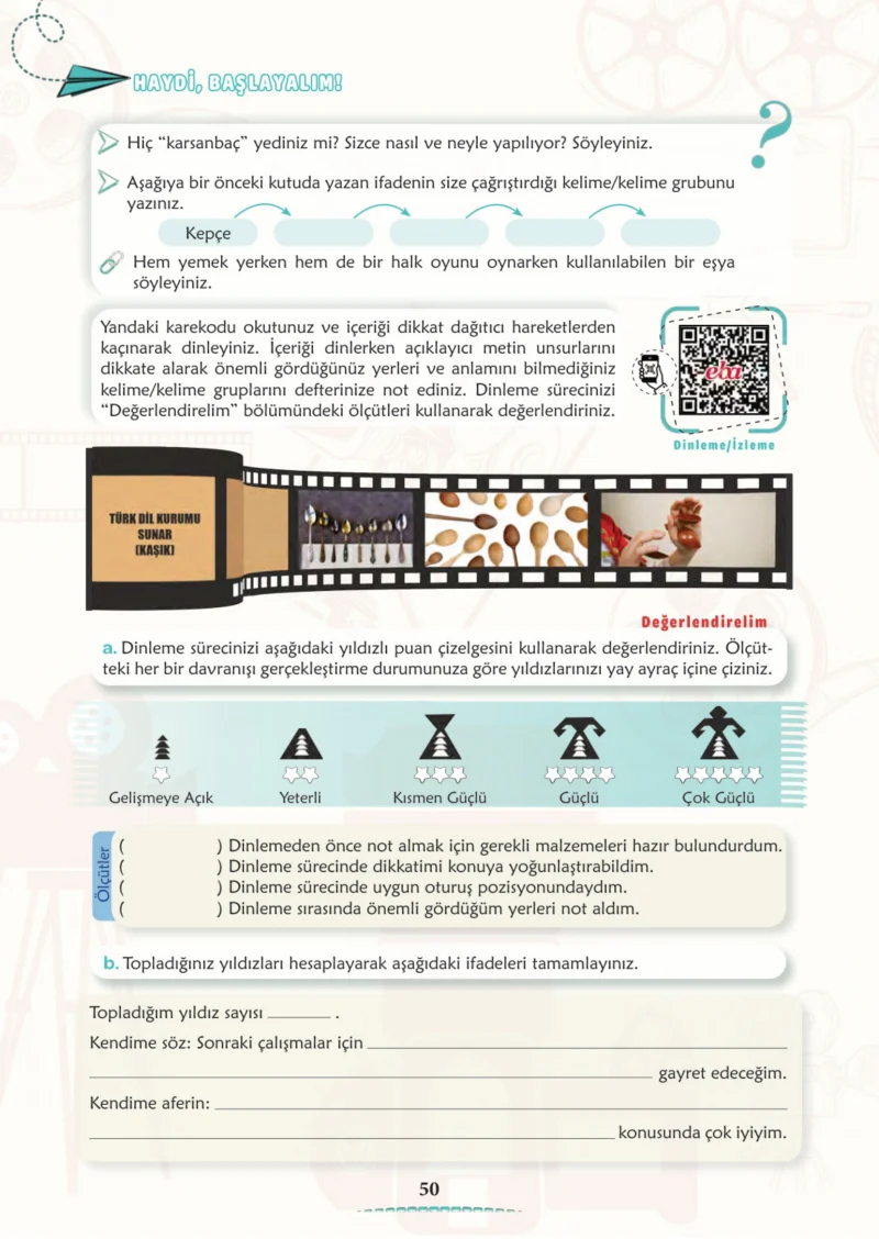 6. Sınıf Türkçe Ders Kitabı Cevapları Meb Yayınları 1. Kitap Sayfa 50 Cevabı