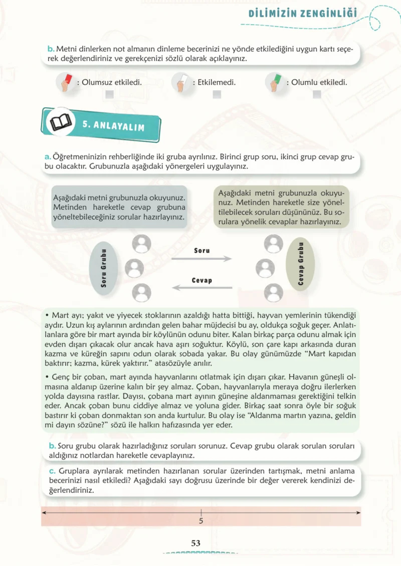 6. Sınıf Türkçe Ders Kitabı Cevapları Meb Yayınları 1. Kitap Sayfa 53 Cevabı