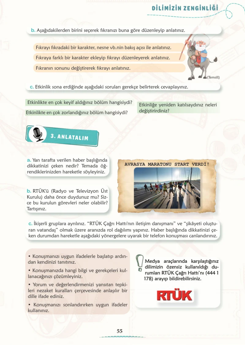 6. Sınıf Türkçe Ders Kitabı Cevapları Meb Yayınları 1. Kitap Sayfa 55 Cevabı