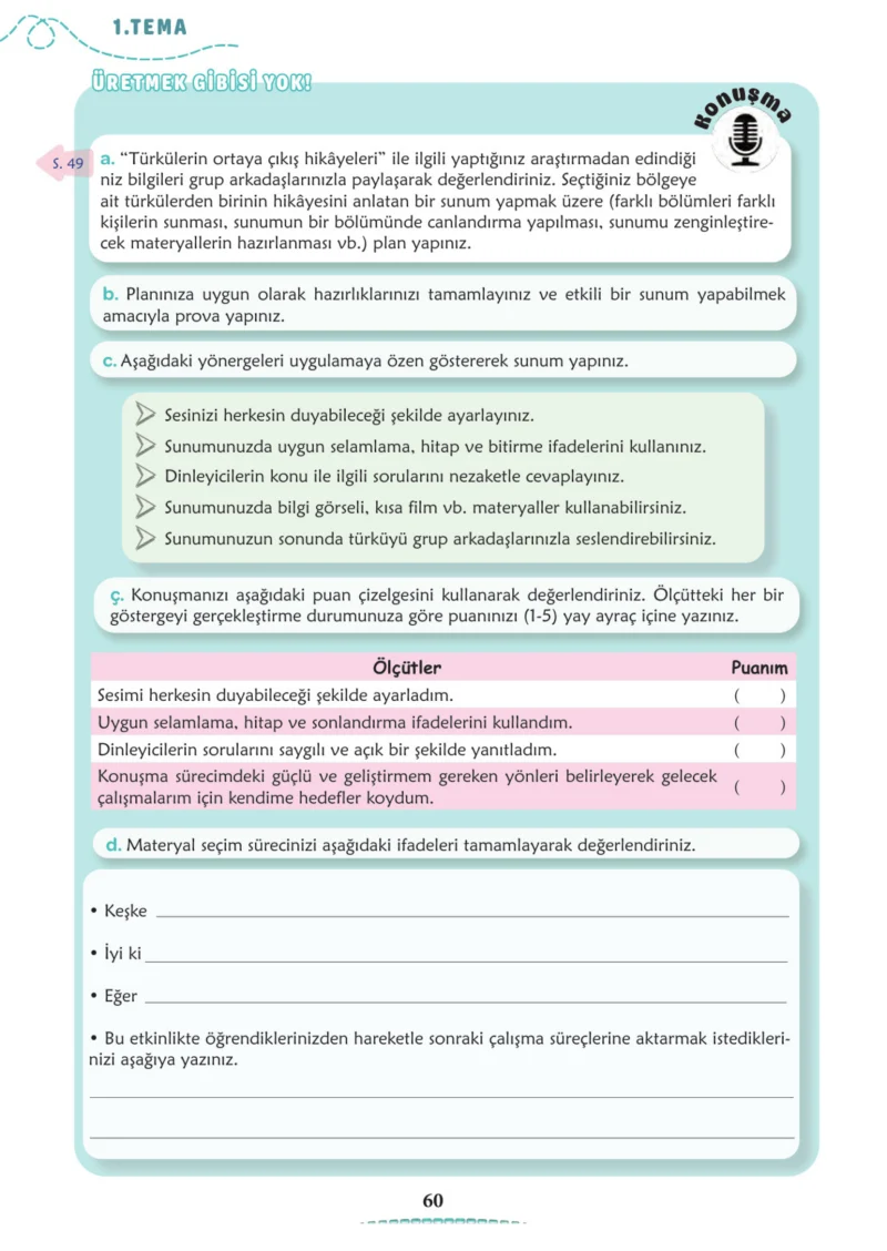 6. Sınıf Türkçe Ders Kitabı Cevapları Meb Yayınları 1. Kitap Sayfa 60 Cevabı