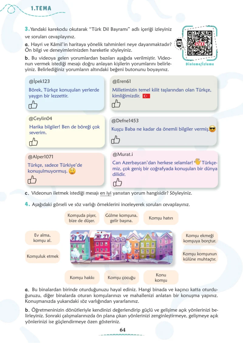 6. Sınıf Türkçe Ders Kitabı Cevapları Meb Yayınları 1. Kitap Sayfa 64 Cevabı