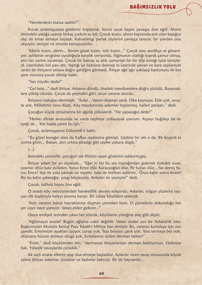 6. Sınıf Türkçe Ders Kitabı Cevapları Meb Yayınları 1. Kitap Sayfa 69 Cevabı