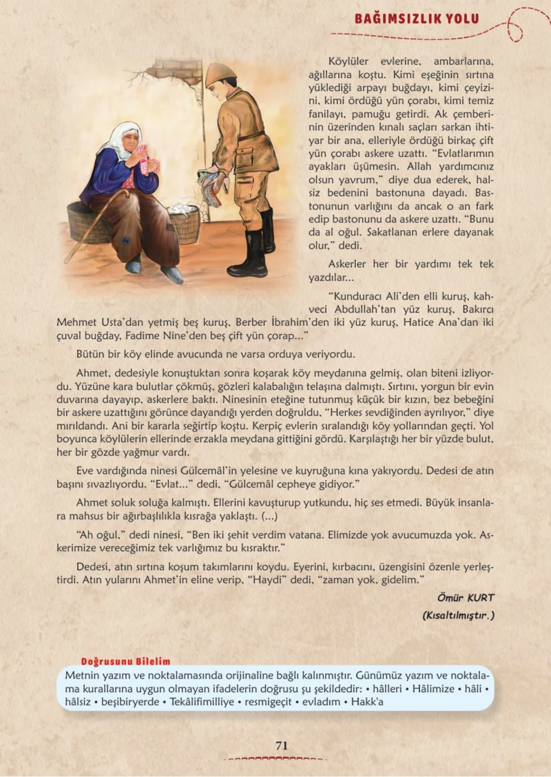 6. Sınıf Türkçe Ders Kitabı Cevapları Meb Yayınları 1. Kitap Sayfa 71 Cevabı