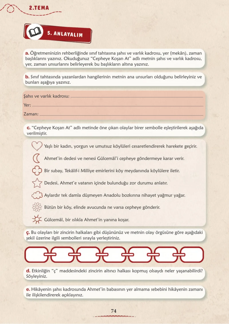 6. Sınıf Türkçe Ders Kitabı Cevapları Meb Yayınları 1. Kitap Sayfa 74 Cevabı