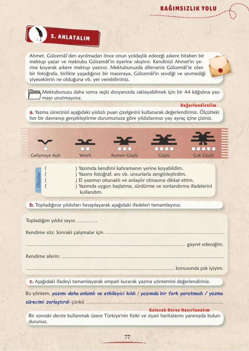 6. Sınıf Türkçe Ders Kitabı Cevapları Meb Yayınları 1. Kitap Sayfa 77 Cevabı