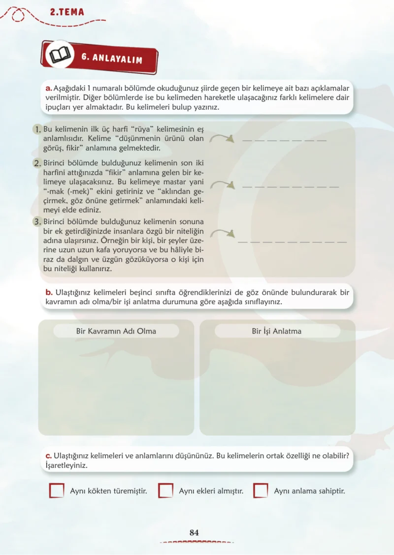 6. Sınıf Türkçe Ders Kitabı Cevapları Meb Yayınları 1. Kitap Sayfa 84 Cevabı