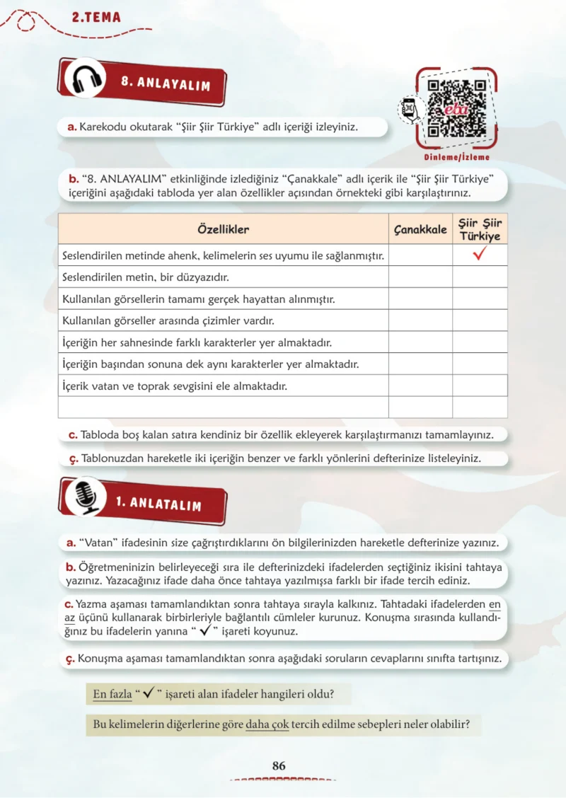 6. Sınıf Türkçe Ders Kitabı Cevapları Meb Yayınları 1. Kitap Sayfa 86 Cevabı