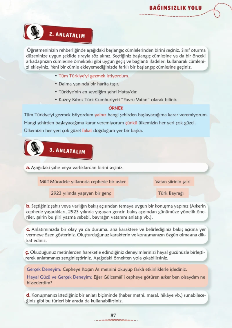 6. Sınıf Türkçe Ders Kitabı Cevapları Meb Yayınları 1. Kitap Sayfa 87 Cevabı