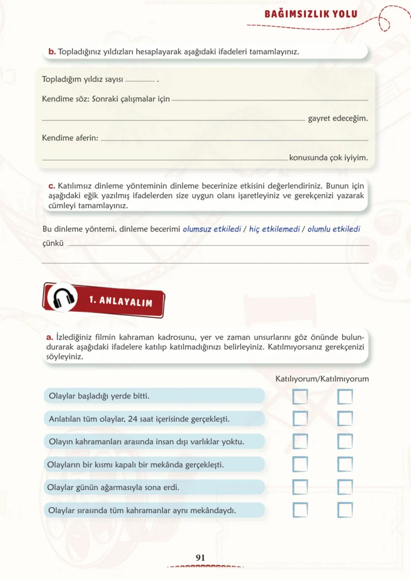 6. Sınıf Türkçe Ders Kitabı Cevapları Meb Yayınları 1. Kitap Sayfa 91 Cevabı