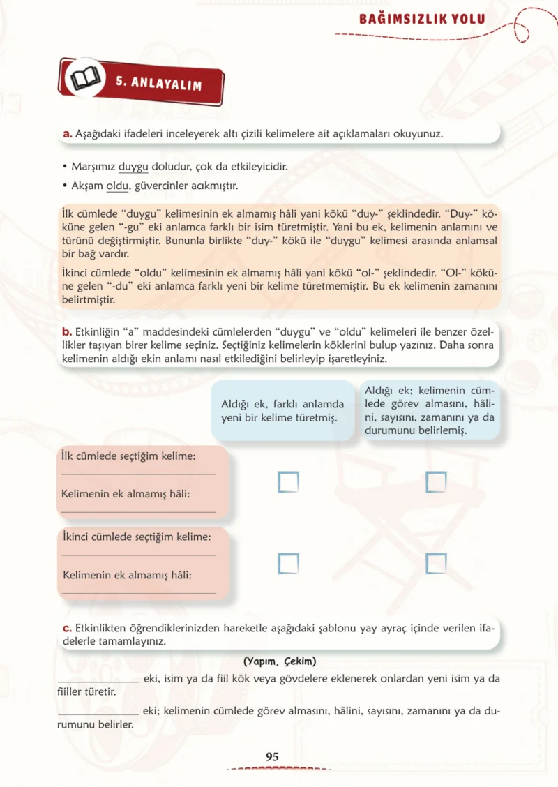 6. Sınıf Türkçe Ders Kitabı Cevapları Meb Yayınları 1. Kitap Sayfa 95 Cevabı